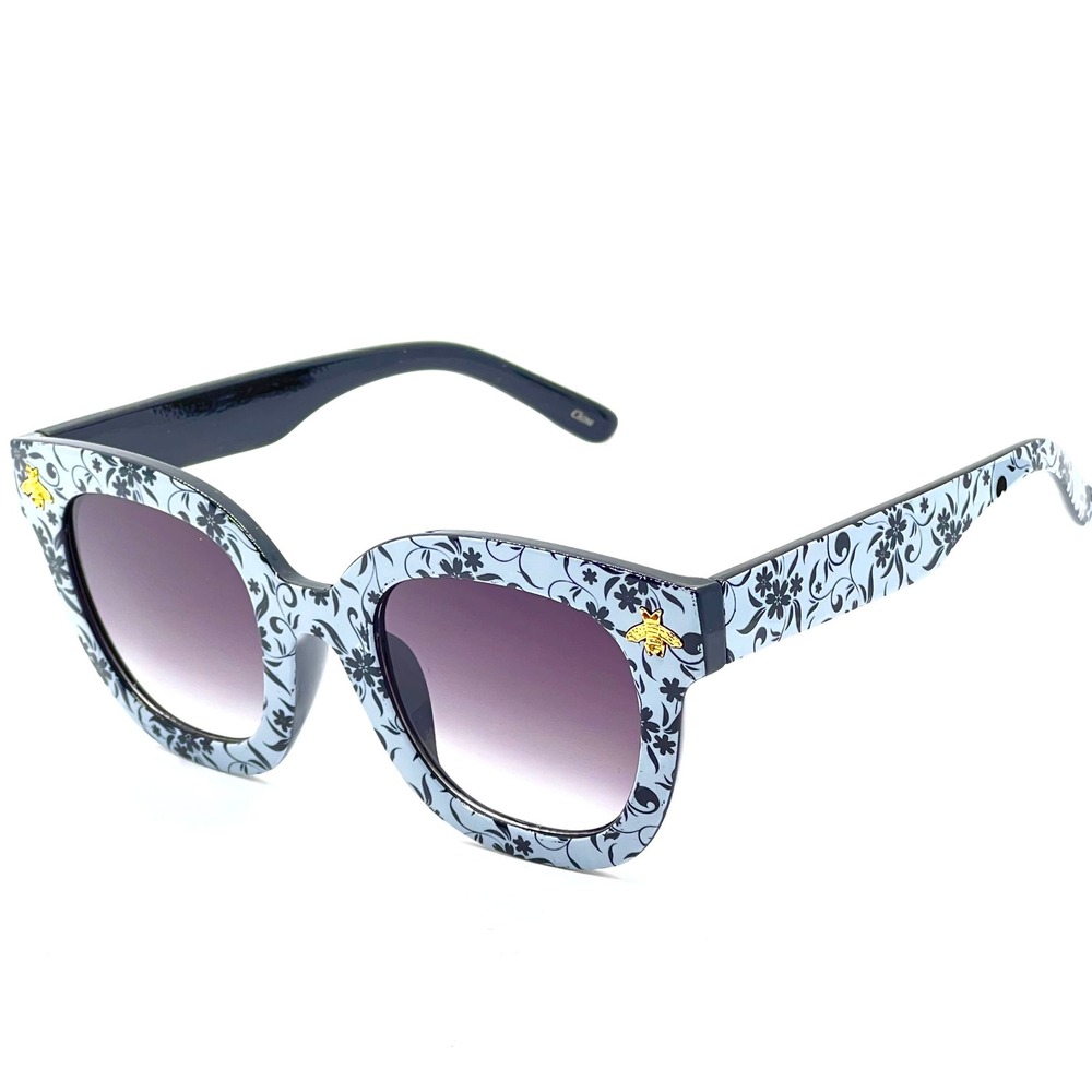 Floral Cat Eye Sunglasses Women's Fashion Shades with Bee Accents Luxury Lentes
